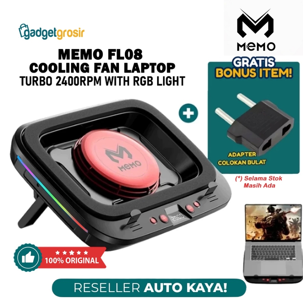 Memo FL08 Cooling Fan Laptop 2400RPM Turbo Compressed Air Cooler RGB Stand Pendingin Notebook