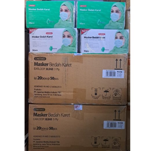 Masker Hijab Medis 3ply Onemed  - 1 karton  Isi 20 Box