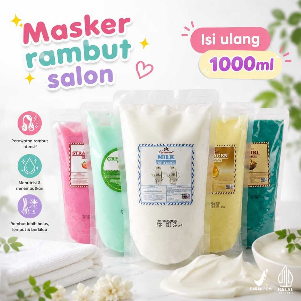 Grosir Hair Mask Salon Premium 1Kg Refill  Bpom Halal | Hair Treatment Rambut Lembab Lembut & Berkil