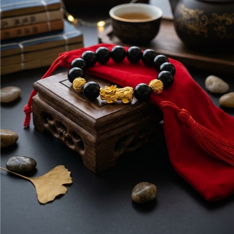 GELANG PIXIU EMAS TITANIUM BATU AKIK MANIK PRIA DAN WANITA UNISEX