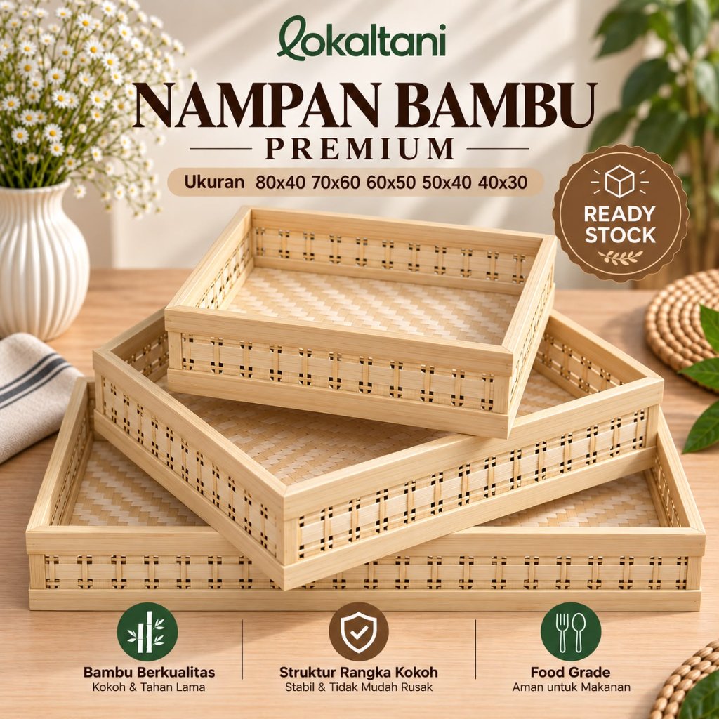 Tampah Anyaman Bambu Kotak / Tambir Bambu Kotak Anyaman / Nampan Anyaman Persegi Besar Sedang Kecil