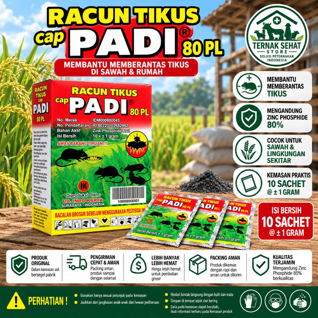 Racun Tikus Cap Padi 80pl Pembasmi Hama Tikus Ampuh Perbox Isi 10 Sachet / Racun Tikus Padi