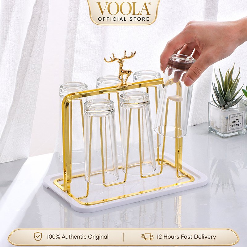 VOOLA Tempat Gelas Rak Gelas Gantungan Gelas Rak Cangkir Stainless Steel Minimalis Rak Gelas