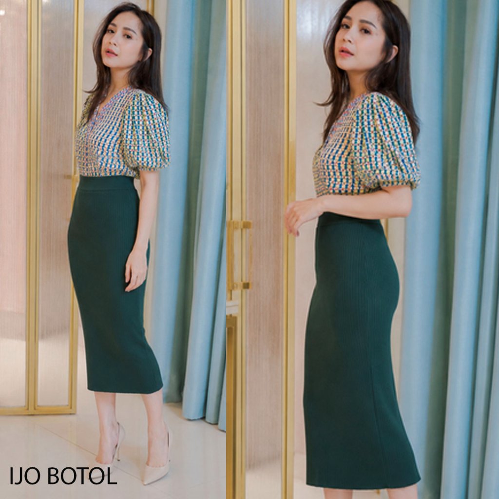 Rib midi rajut skirt / rok midi rajut korea R70