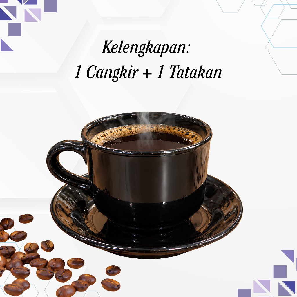 1 SET CANGKIR KOPI + TATAKAN GELAS PLASTIK SEMI MELAMIN WARNA HITAM