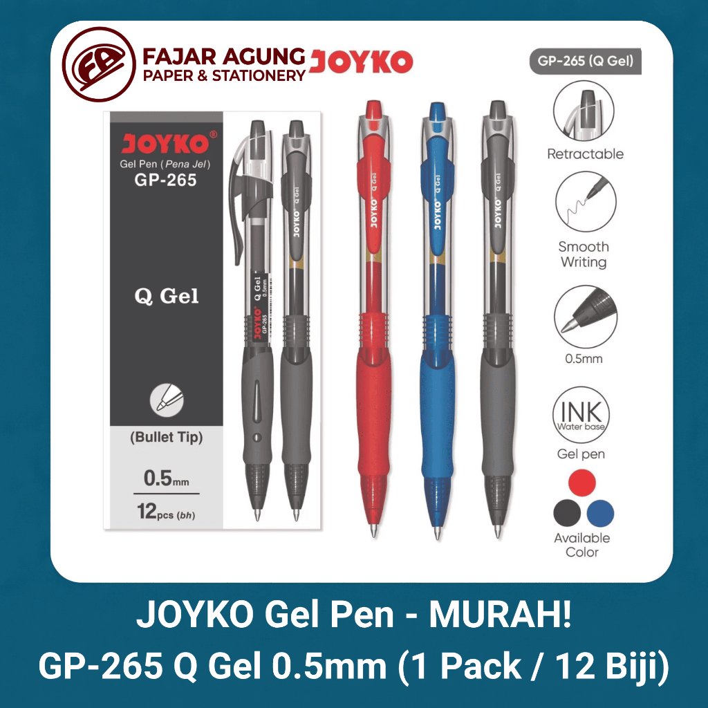 Pulpen Gel JOYKO / Gel Pen GP 265 Q Gel 0.5 mm Pena Pulpen 1 Pack isi 12 Pcs