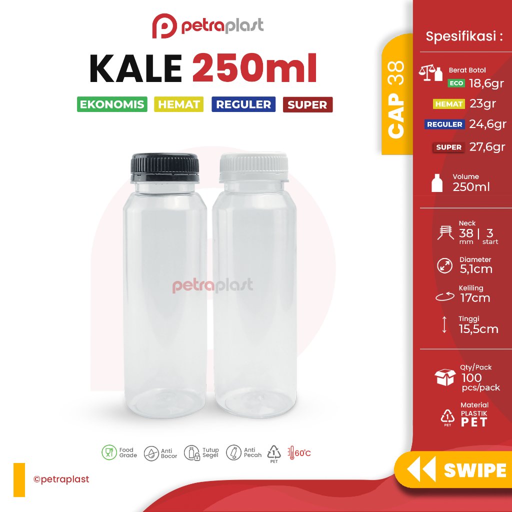 Botol Kale 250 ml (Round/Bulat) - Botol Plastik 250ml / 250 ml - Botol Kale 250 ml EKONOMIS - Botol 