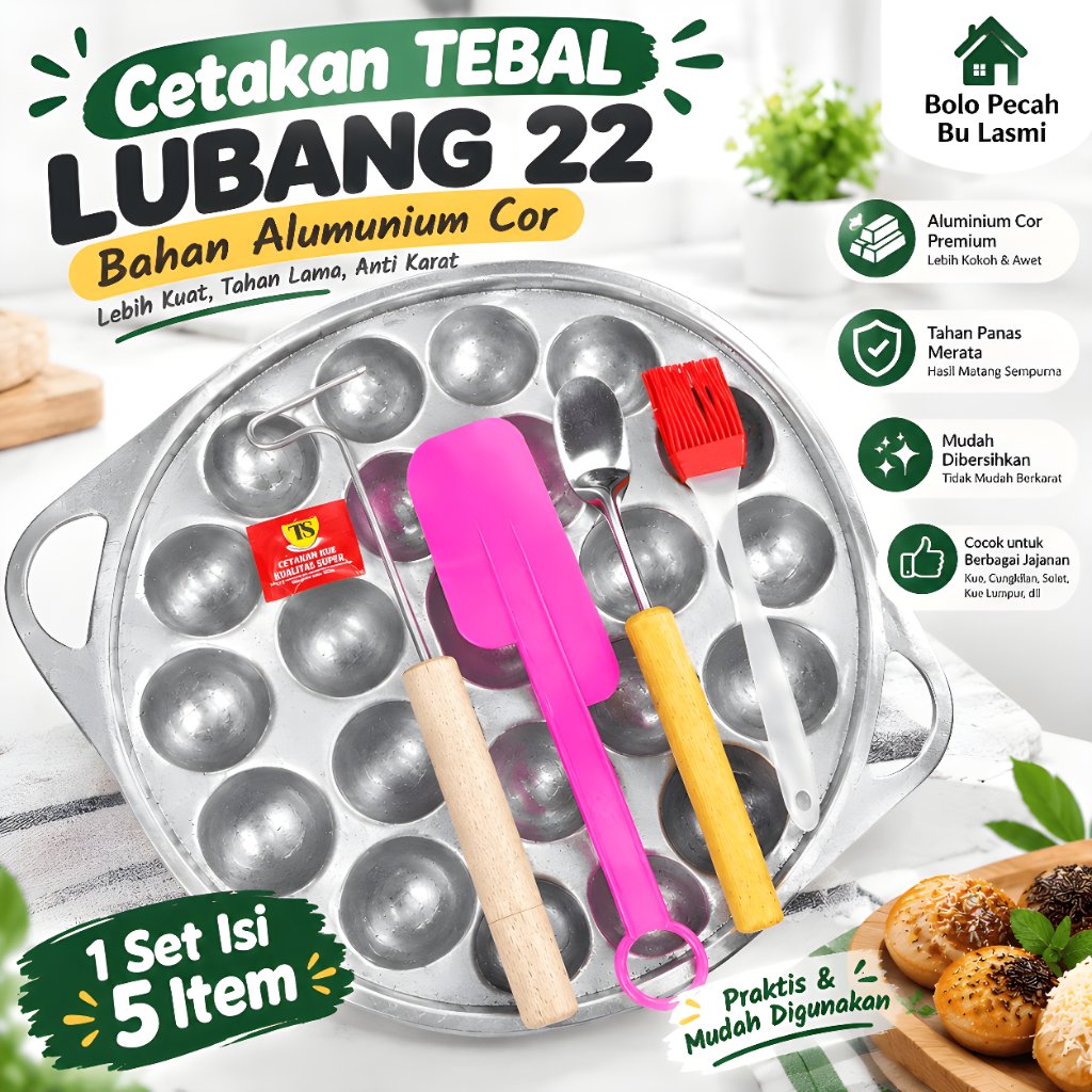 PROMO 5 IN 1 CETAKAN TEBAL LUBANG 22 / Cetakan Takoyaki / Cetakan Telur Congkel / Cetakan Telur Bola