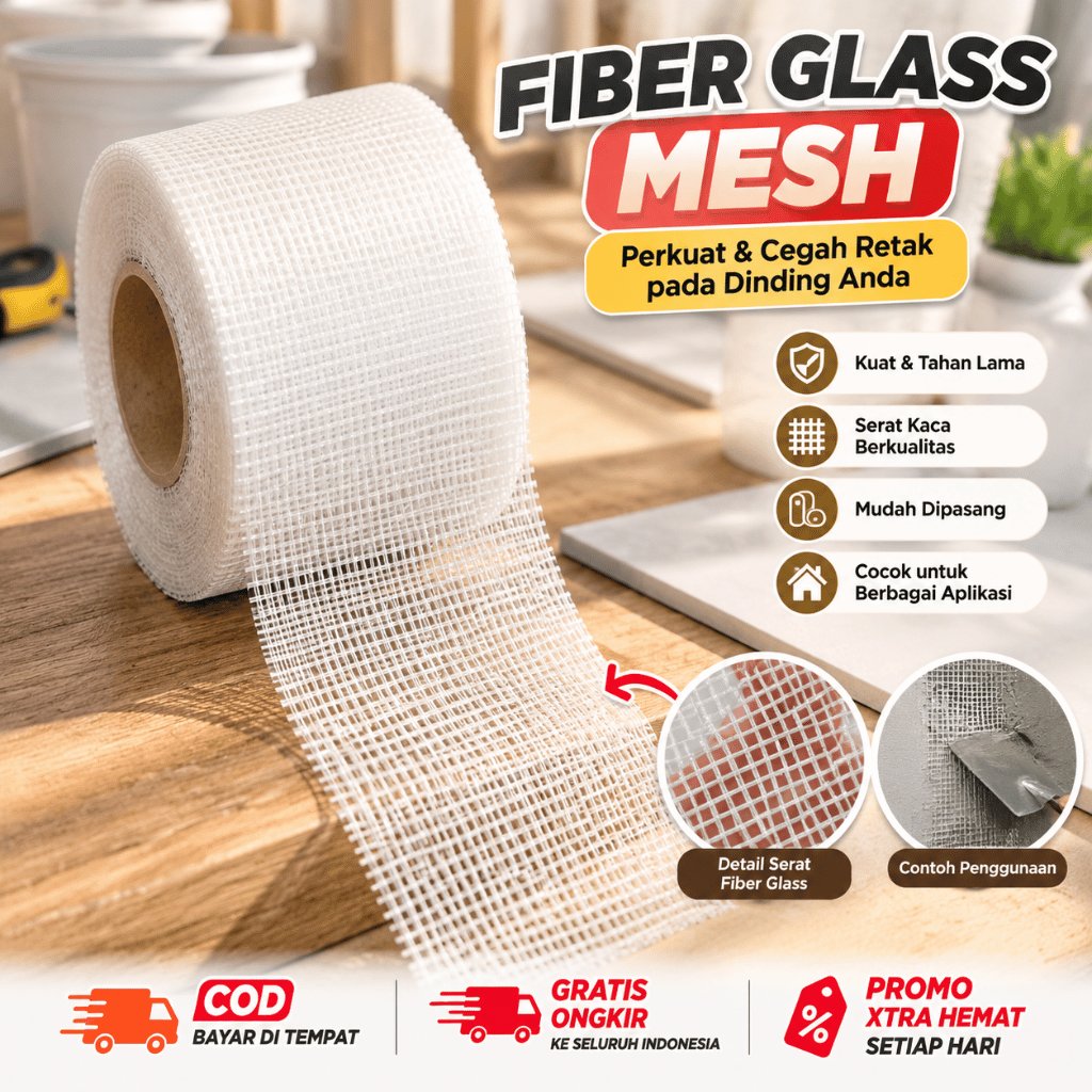 Fiber Glass Mesh Waterproofing Untuk Dinding Perekat Anti Retak Mudah Dipasang