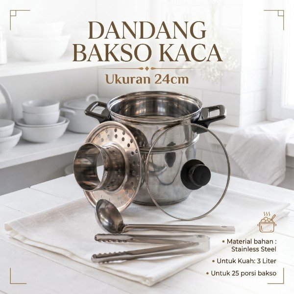 dandang bakso mini tutup kaca Ukuran 24cm