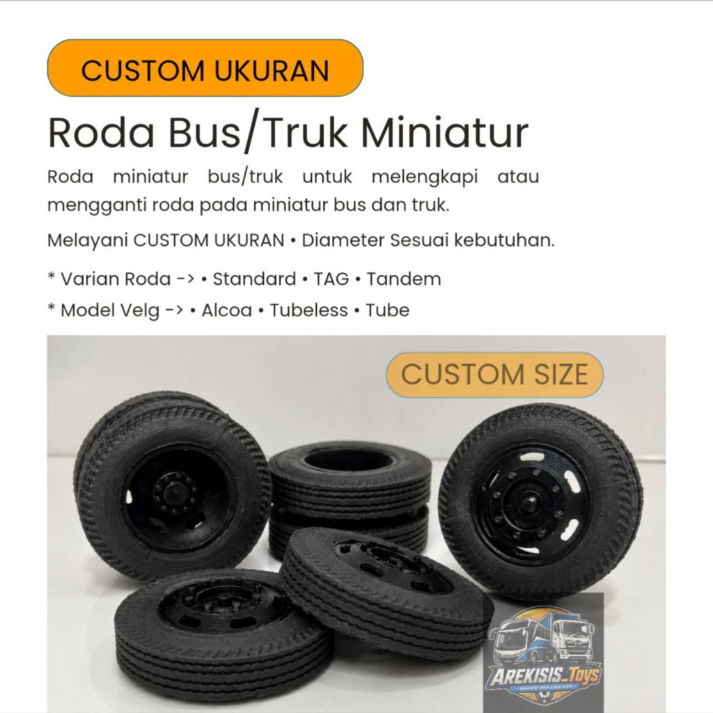 CUSTOM UKURAN Roda Bus/Truck Miniatur Ban Karet