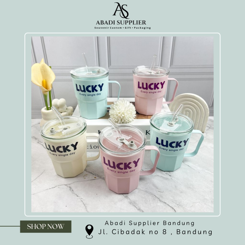 Souvenir Gelas Lucky Sedotan Kaca Gagang