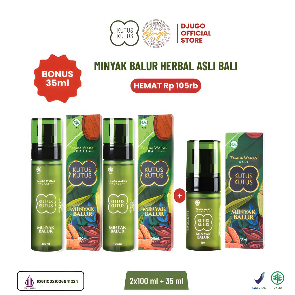 Paket Keluarga Minyak Kutus Kutus 2x100ml Gratis 35ml Travel Size - Minyak Balur Pijat Herbal Asli B