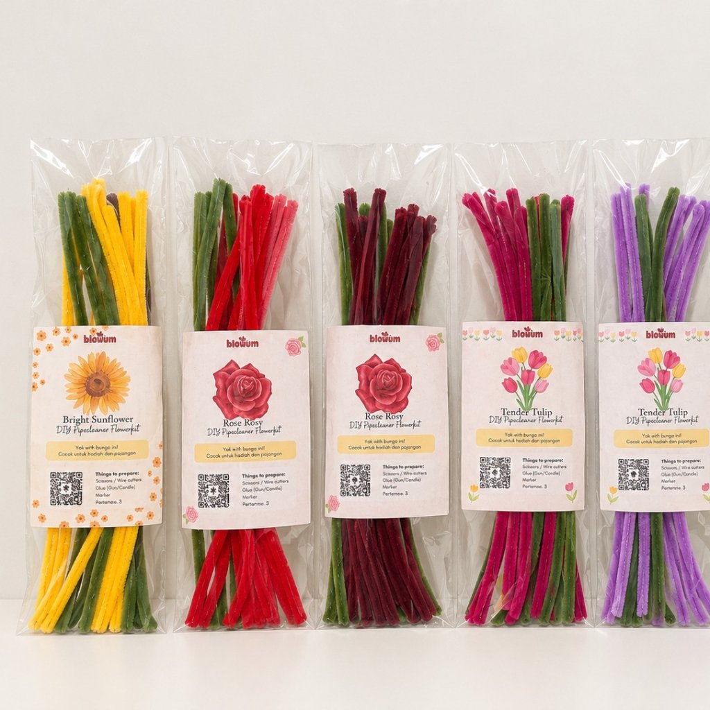 Blouum DIY Pipecleaner Flower Kit Bunga Matahari - Mawar Merah -  Tulip - daisy Kawat bulu tebal - c
