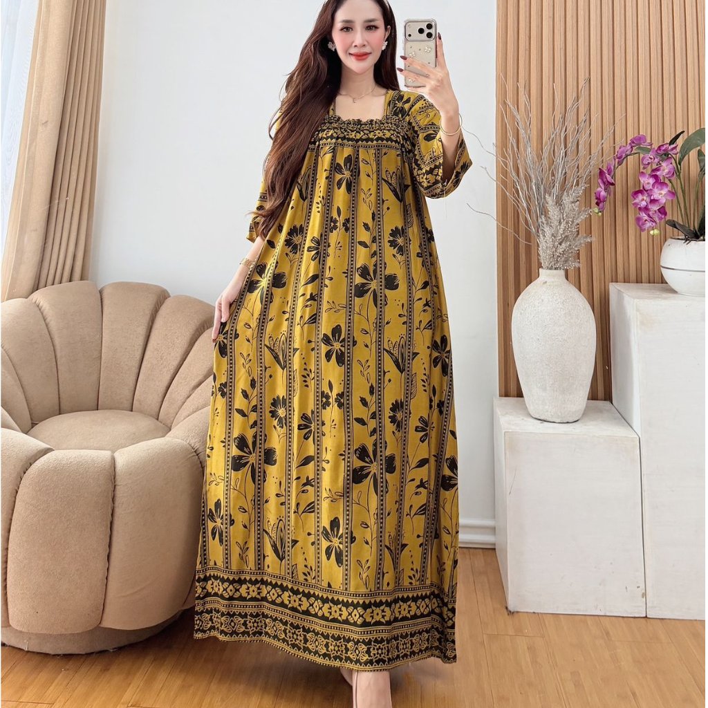 youniquebyjihan LONGDRESS fuji Ld 120 Daster jumbo kekinian Panjang Semata kaki Lengan 7/8 rayon pre