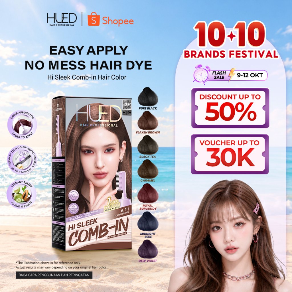 HU ED Hair Professional Hi Sleek Comb-In Hair Color 160ml - Pewarna Rambut Cat Rambut Hair Dye Hair Colour Semir Rambut Tahan Lama Tanpa Bleaching Penghitam Rambut Praktis dengan Sisir Warna Menyala 120 Hari Anti Luntur