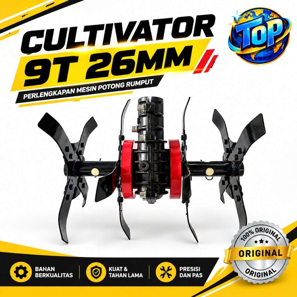 Mini Tiller Head Cultivator Mesin Potong Rumput 26mm 9T / Alat Penggembur Tanah Penyiang Gulma Cakar