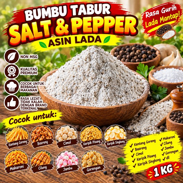 Aneka Rasa Bumbu Tabur Salt & Peppr / Asin Lada 1Kg Jual Bubuk Tabur Keripik Singkong Kiloan Berkual