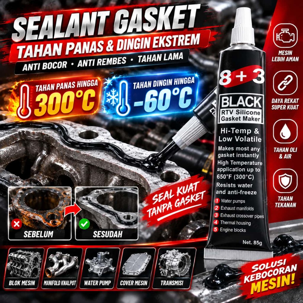 Lem Gasket Maker Rtv Sealent Hitam Sealant Mesin Mobil Motor Lem Mesin Motor Tahan Panas Dan Oli Lem