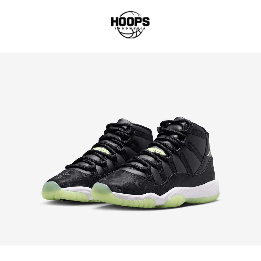 Sepatu Basket Anak Nike Jordan 11 Retro Black Barely Volt Grade School (GS) IB1378-001 Hoops Indones