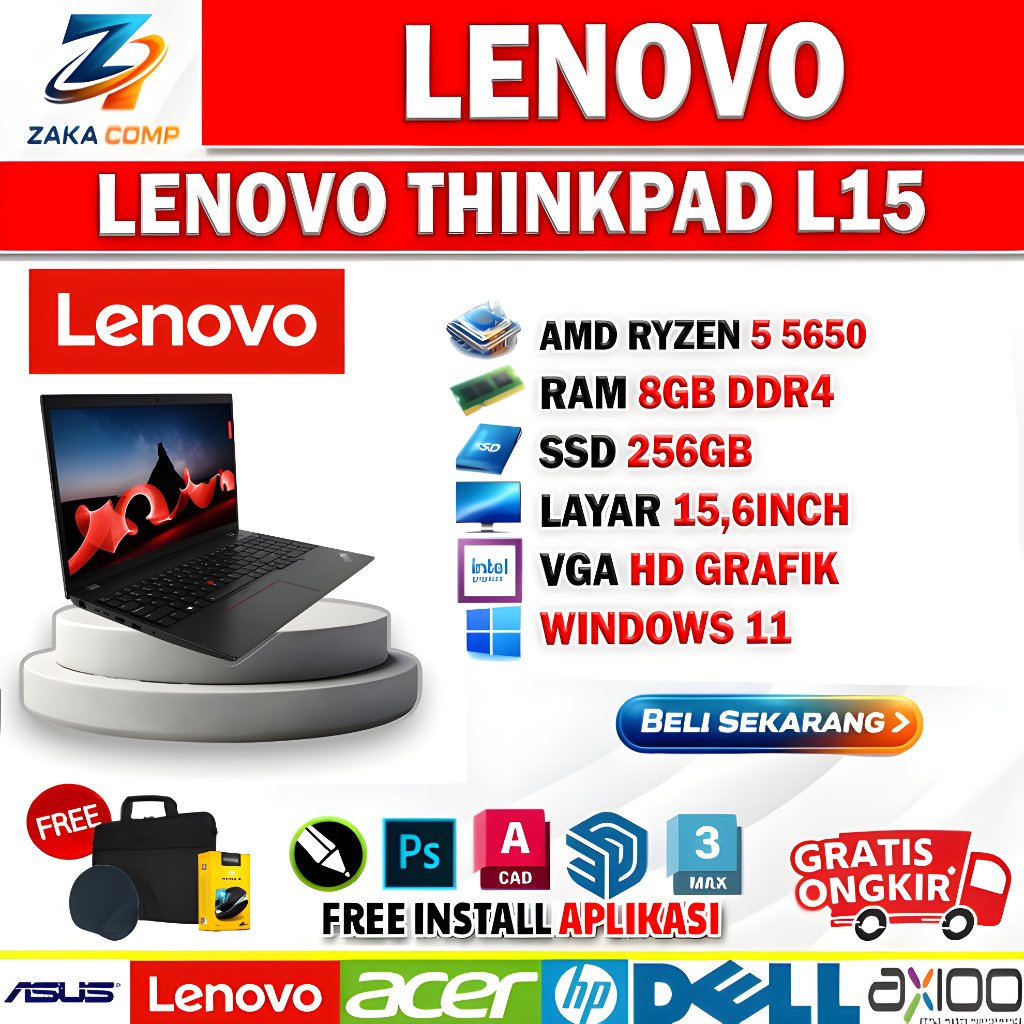 LENOVO THINKPAD L15 AMD RYZEN 5 5650 RAM 8GB SSD 256GB LAYAR 15,6INCH WINDOWS 11