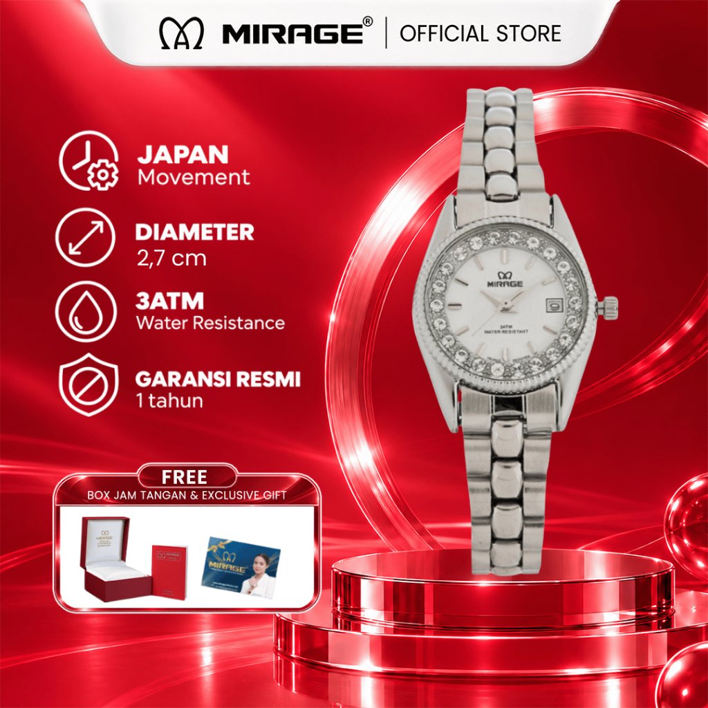 Mirage Jam Tangan Original Wanita Permata Analog RX 1580 L Silver Original Stainless