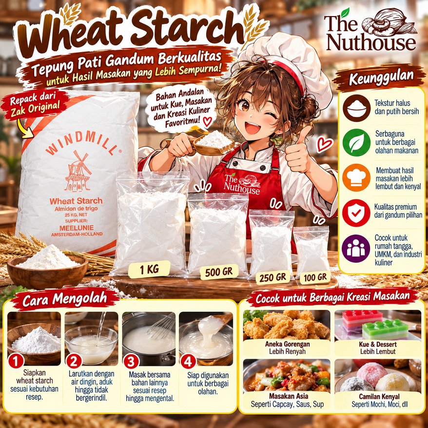 WINDMILL Tepung Teng Mien / Tang Flour / Wheat Starch [Ukuran Repack - 1kg / 500gr / 250gr / 100gr]