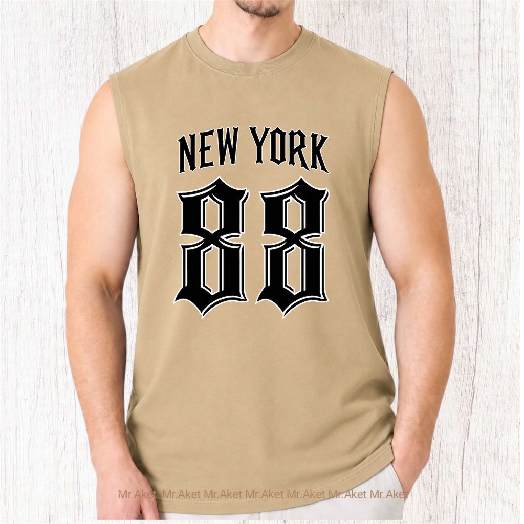 mr.aket- Kaos Singlet Lekbong Motif New York 88 Oversize M-XXL Atasan Dewasa Santai Casual Outfit Ta