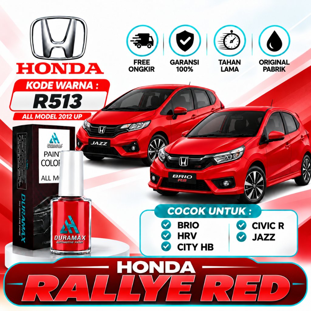 DURAMAX PAINT - CAT OLES RALLYE RED KODE R513 HONDA BRIO HR-V,CITY HB,CIVIC R,JAZZ