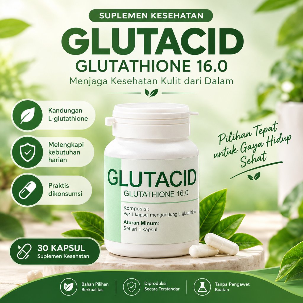 Glutacid Glutathione 16.0 30 Kapsul Suplemen Kesehatan dengan Kandungan L-Glutathione untuk Melengka