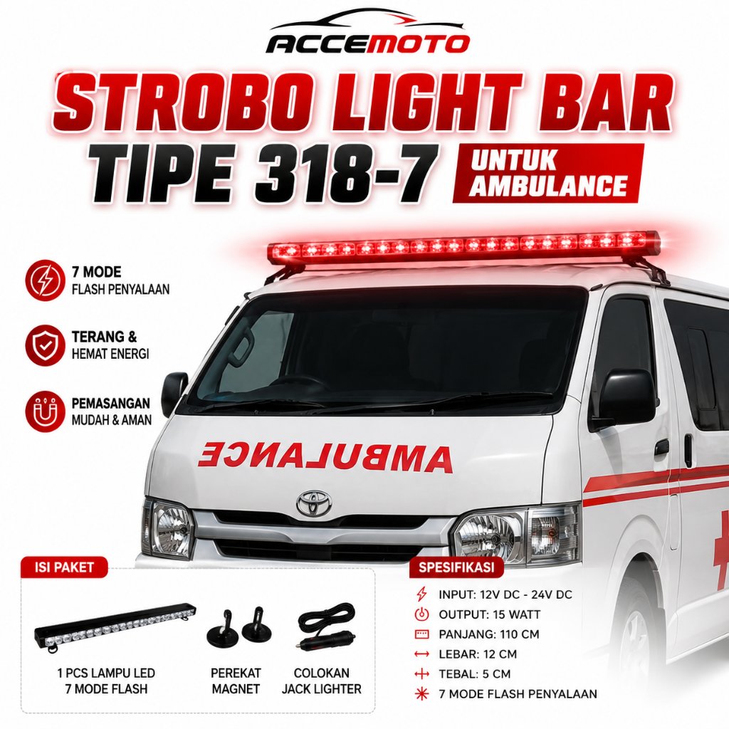 Lampu Rotator Ambulance 318-7 Strobe LED 110cm Magnet