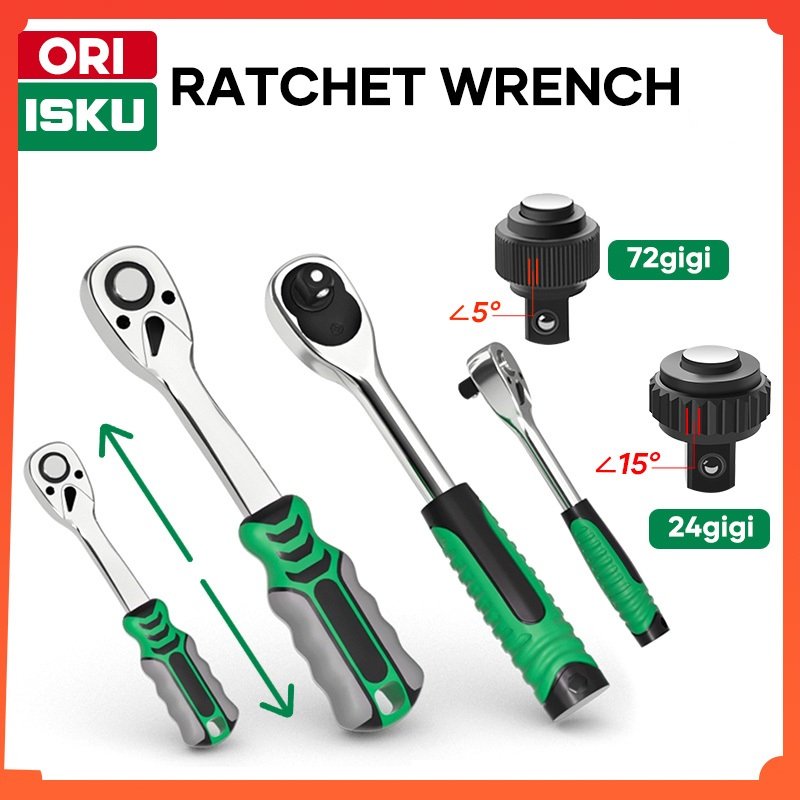 ISKU Gagang Kunci Sok Ratchet 1/2 1/4 Inch 72 Gigi Rachet Wrench Kunci Pas Ring Otomatis Baja CR-V G