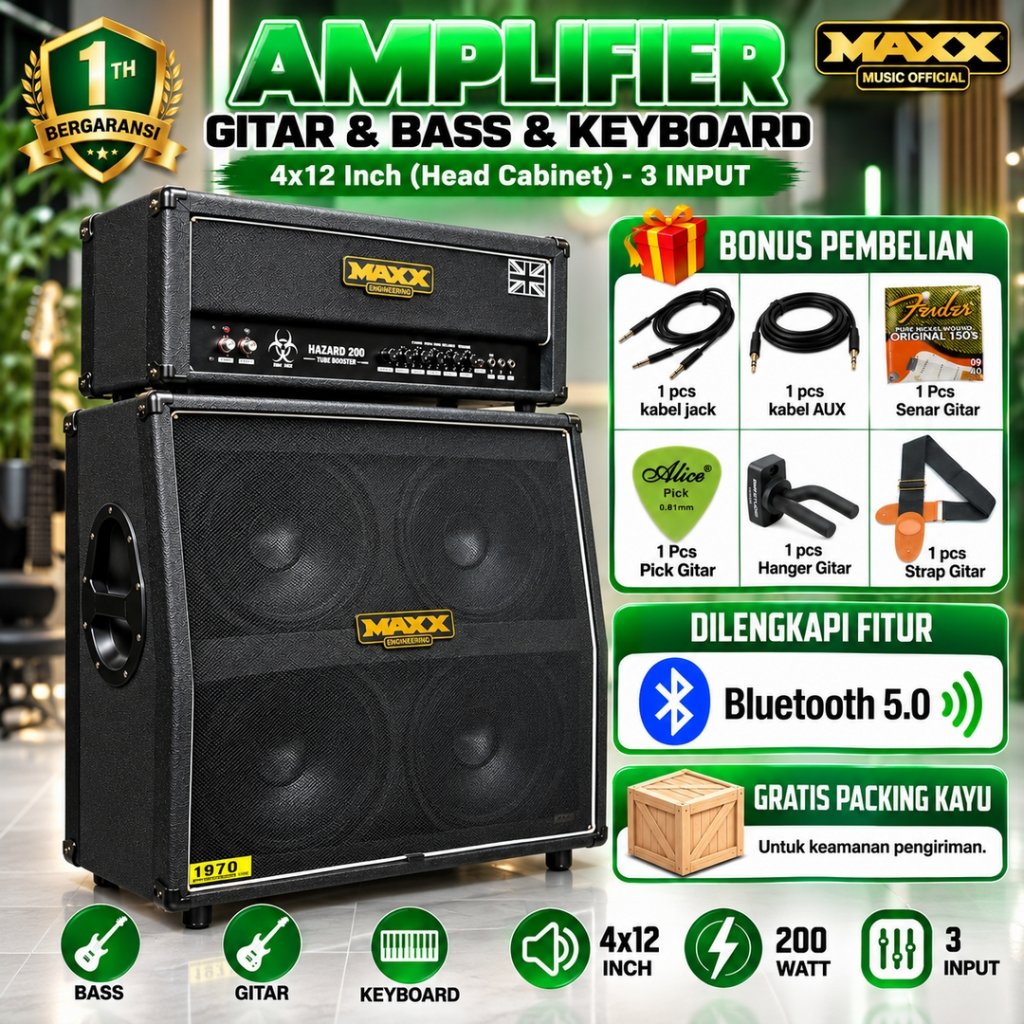 Ampli Gitar & Bass Bluetooth Original bisa untuk karaoke 4x12 Inch 3 Input Maxx Engineering Head Cab