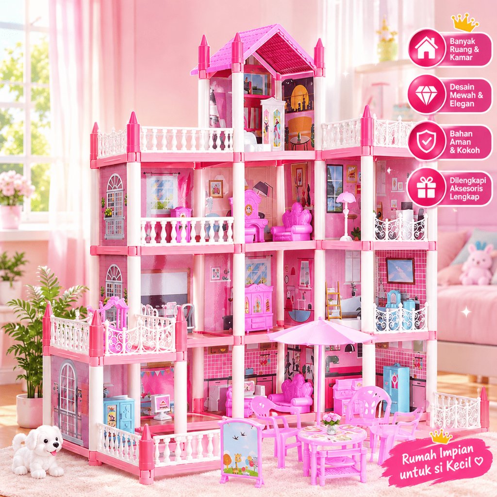 Mainan Rumah Boneka Mainan Castle Boneka Rumah Princess Villa Princess Castle + Lampu LED Set