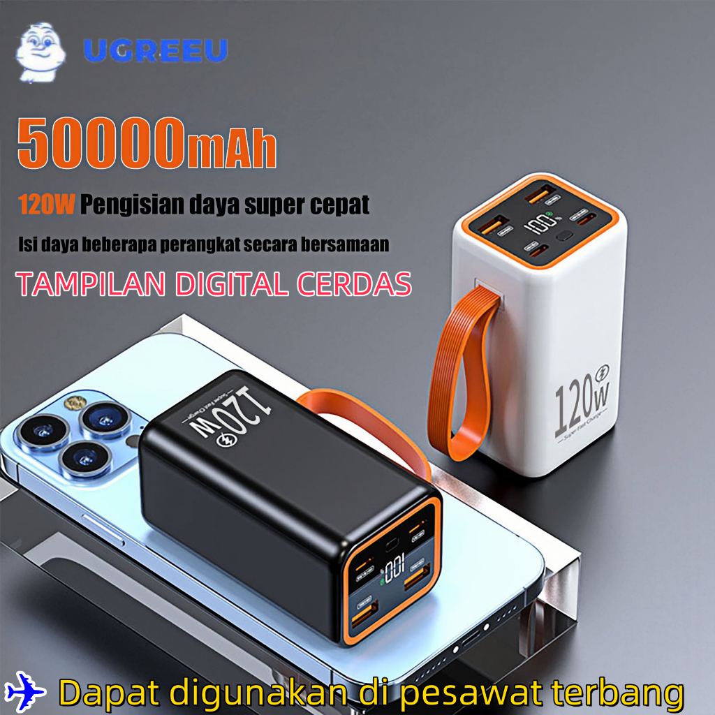 UGREEU 120W Super Fast Charging 50000mAh Power Bank LED Display Powerbank 3 Output Port USB Mini Pow