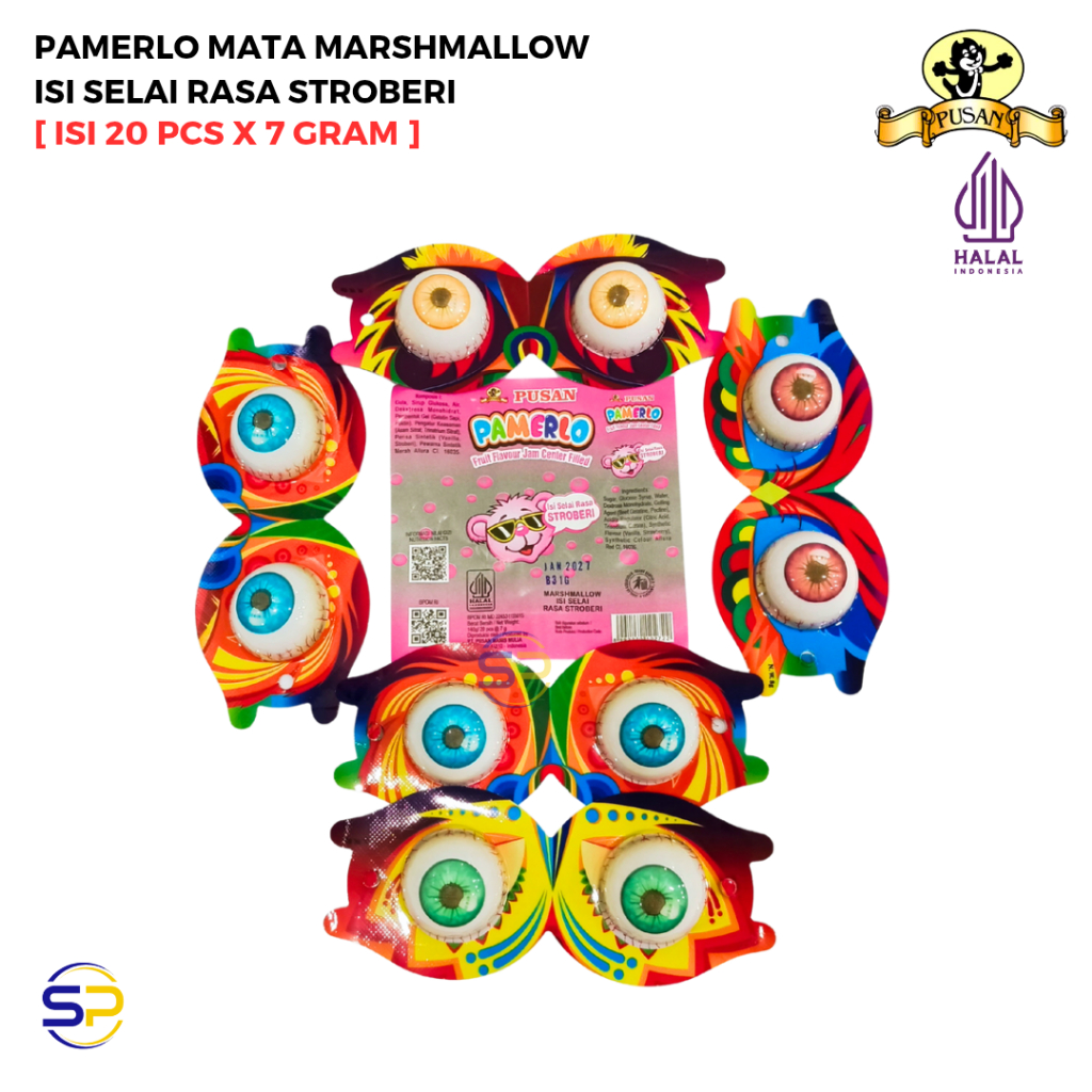 

PUSAN PAMERLO MATA MARSHMALLOW ISI SELAI STROBERI 140 GRAM