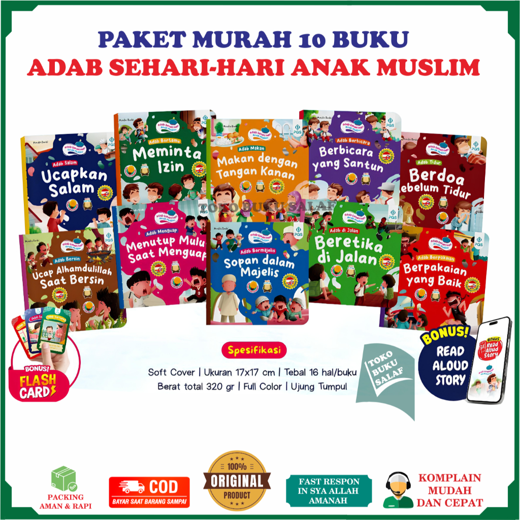 KOMPLIT 1SET Adab Sehari-Hari Anak Muslim ISI 10 BUKU Ucapkan Salam Meminta Izin Makan dengan Tangan
