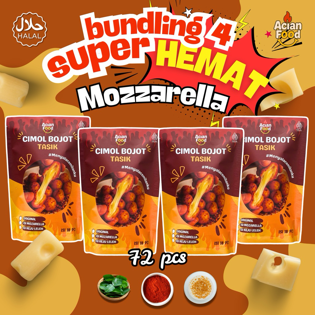 

Paket BUNDLING 4 pack varian isi MOZARELLA,Cemilan Cimol Bojot Tasik isi 18pcs / pack Acian Food Frozen