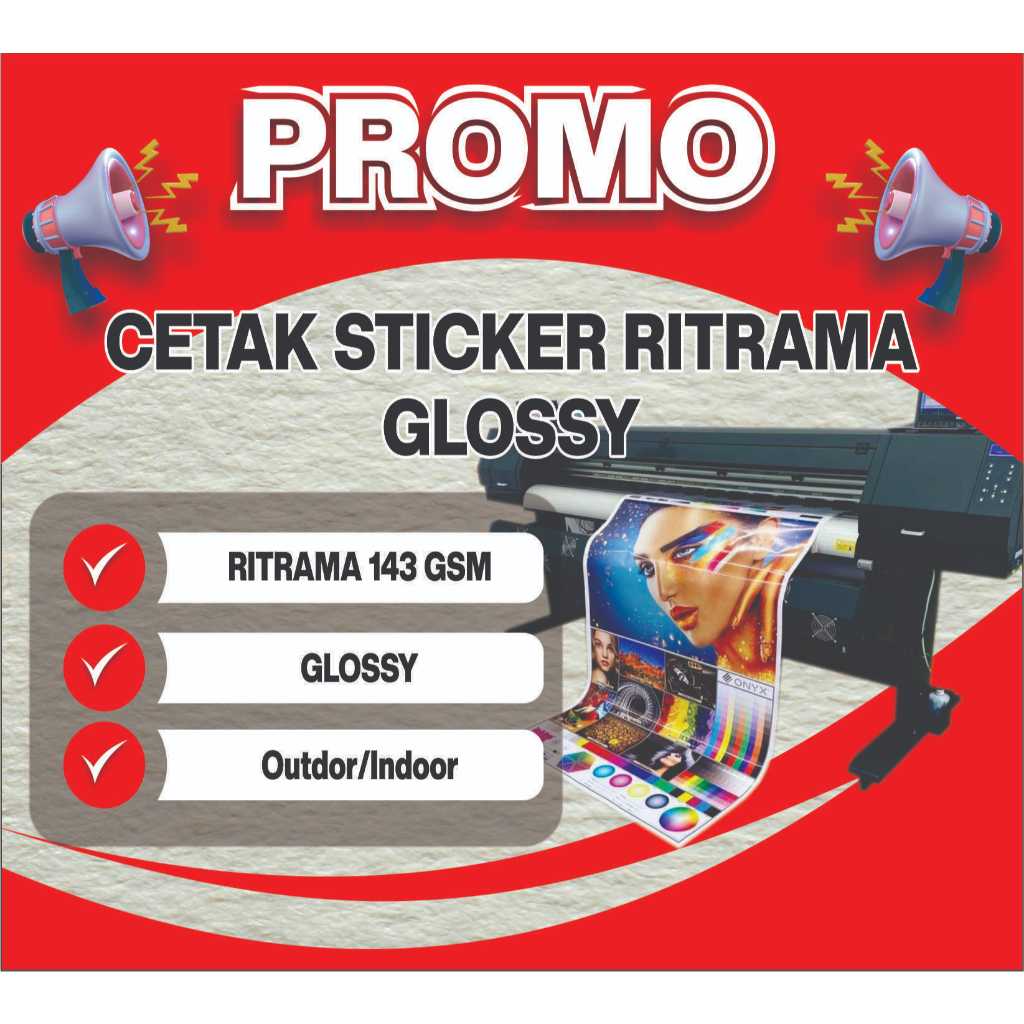 

Cetak Stiker Meteran sesuai kebutuhan, cetak Stiker Vinyl RITRAMA Meteran Indoor/Outdoor