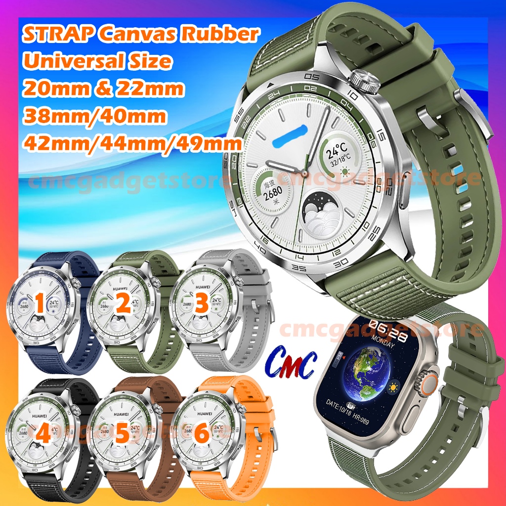 Strap Smartwatch CANVAS RUBBER CormiC Tali Jam Tangan Nylon Karet 22mm 20mm 18mm 24mm 26mm Universal