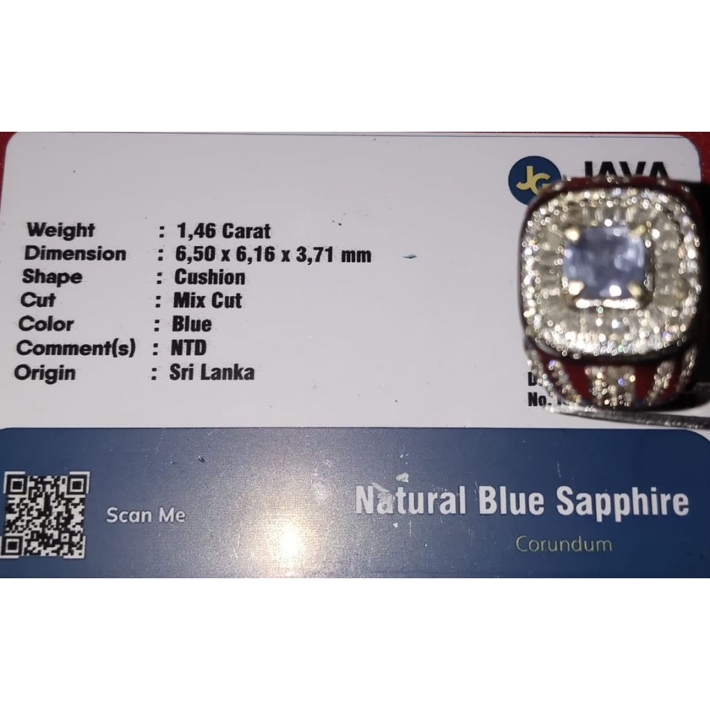 Natural Blue Sapphire Srilanka Ceylon 1,46 Crt + Memo