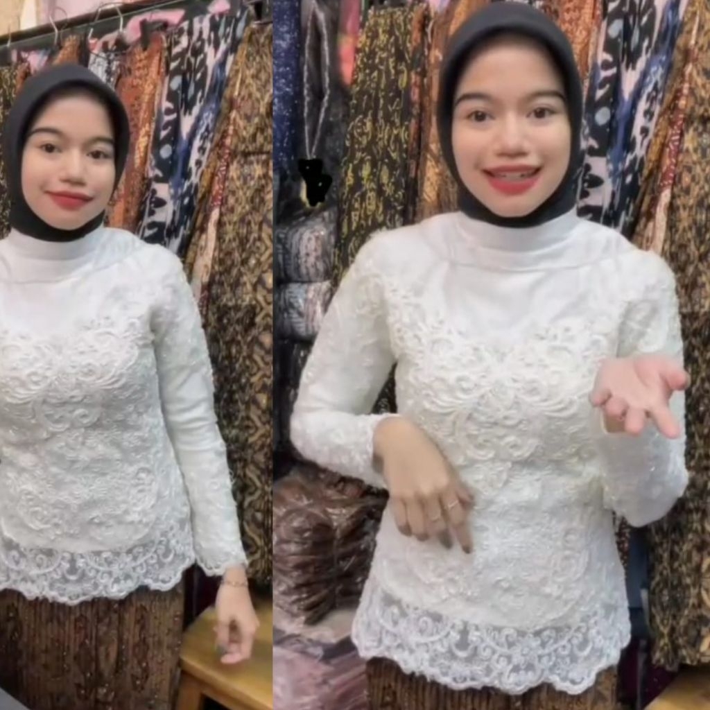 [Hot sale] Kebaya Brukat kerah bulat/ Atasan Tile Aplikasi Bordir Full Payet