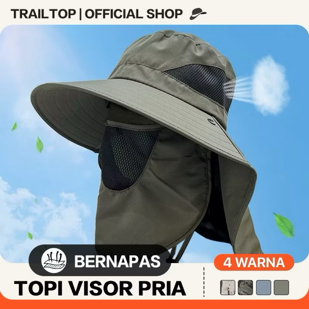Topi Mancing Topi Gunung Bernapas Topi Visor Lipat Pinggiran Lebar Anti UV Topi Visor Pria