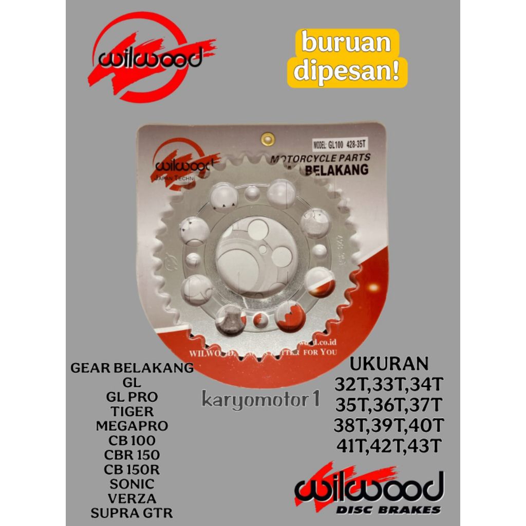 gear belakang wilwood ,gear belakang sss ,gear belakang 35T gl / Megapro / Verza / Supra GTR / cb /c