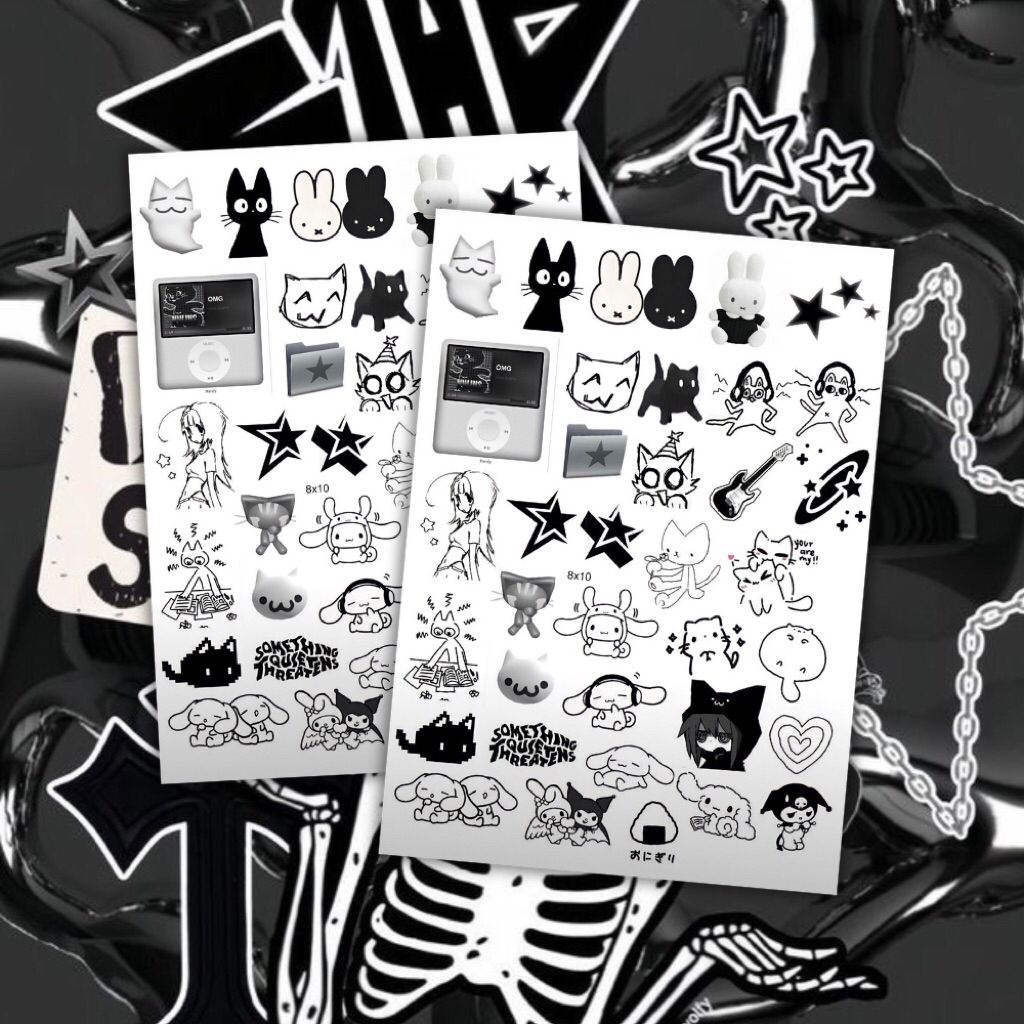 

MINI STICKER DECO #1 RETRO MONOCHROME BLACK SILVER RED MAROON