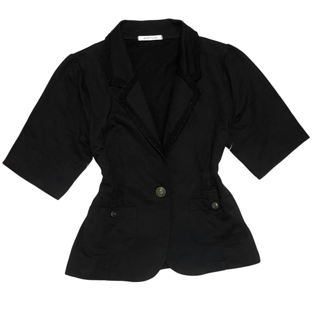 Axes Femme Lace V Neck Vintage Dark Coquette Blazer | Floral Collared Eyelet pockets grunge gothic y