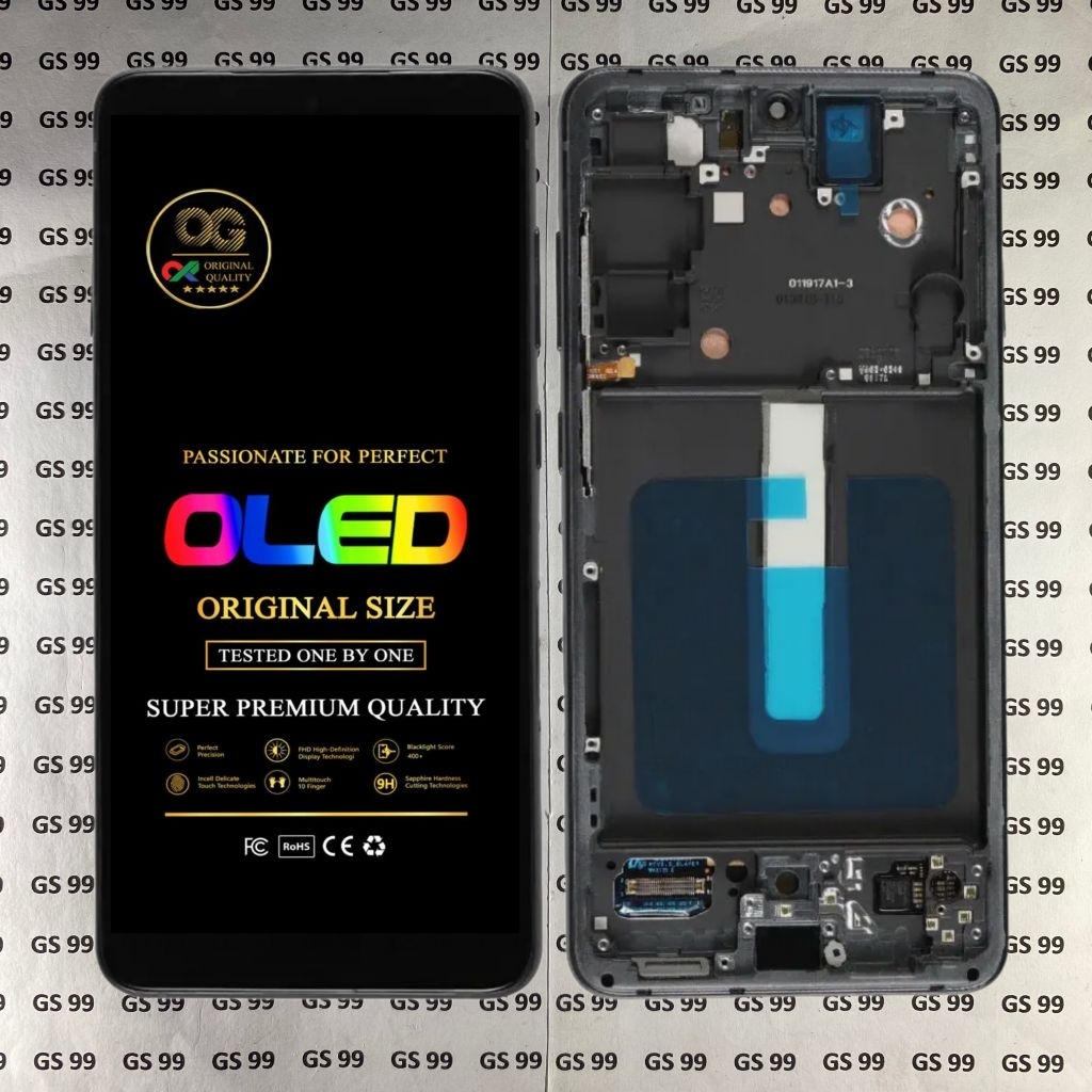 (OLED OG SUPER) LCD SAMSUNG GALAXY S21 FE 5G G990 +FRAME BLACK OLED (BISA FINGERPRINT)