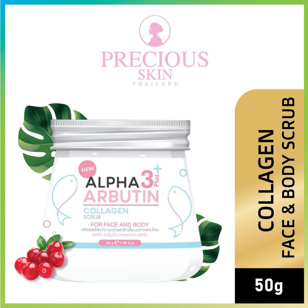 Alpha Arbutin 3 Plus Collagen Body & Face Scrub / Lulur Pemutih / Lulur Wajah / Lulur Badan 50g , Pr