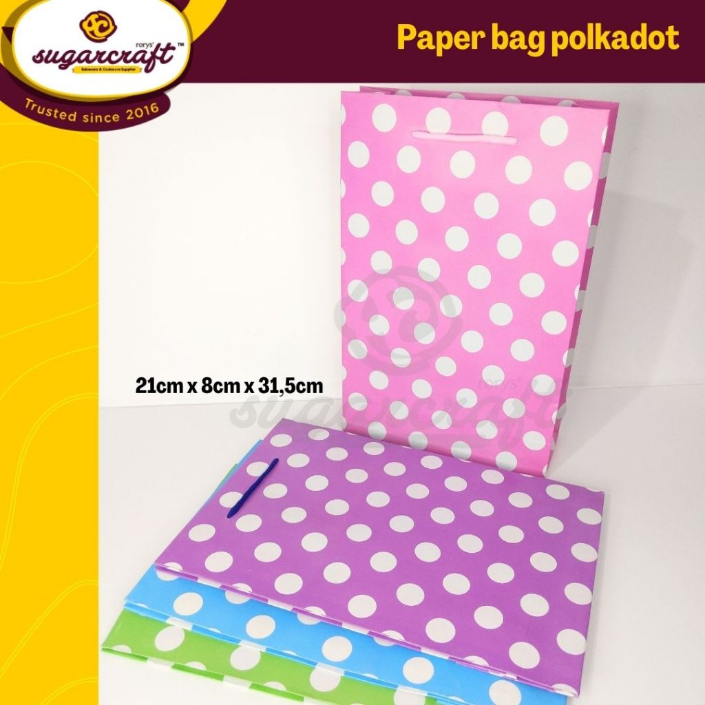 

Paper bag motif polkadot bahan karton tebal kemasan hadiah pembungkus kado hampers goodie bag