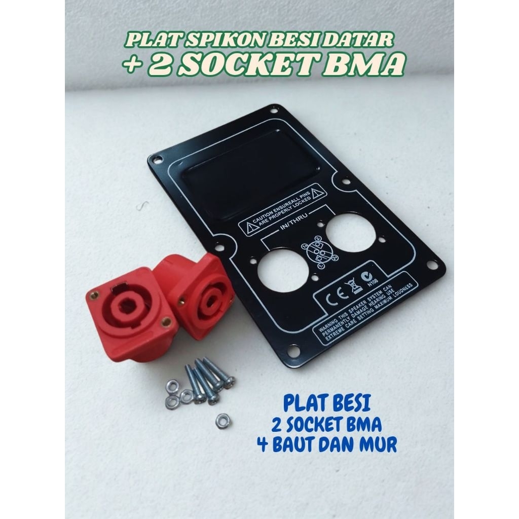 Plat Spikon Datar Besi import + 2 Socket Spikon BMA + 4 baut dan mur